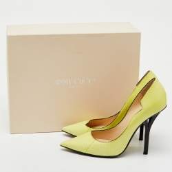 Pre Owned Jimmy Choo Lemon Yellow Elaphe Pumps Size 35.5