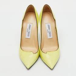 Pre Owned Jimmy Choo Lemon Yellow Elaphe Pumps Size 35.5
