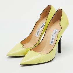 Pre Owned Jimmy Choo Lemon Yellow Elaphe Pumps Size 35.5