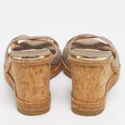 Pre Owned Jimmy Choo Beige Glitter Wedge Sandals Size 40