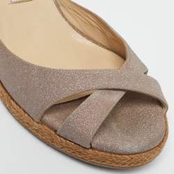 Pre Owned Jimmy Choo Beige Glitter Wedge Sandals Size 40