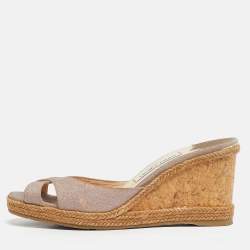 Pre Owned Jimmy Choo Beige Glitter Wedge Sandals Size 40