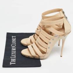 Pre Owned Jimmy Choo Beige Leather and Patent  Ankle Strap Sandals Size 37.5