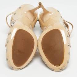 Pre Owned Jimmy Choo Beige Leather and Patent  Ankle Strap Sandals Size 37.5