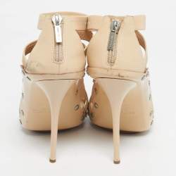 Pre Owned Jimmy Choo Beige Leather and Patent  Ankle Strap Sandals Size 37.5