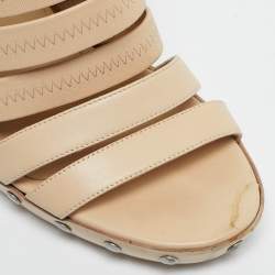 Pre Owned Jimmy Choo Beige Leather and Patent  Ankle Strap Sandals Size 37.5