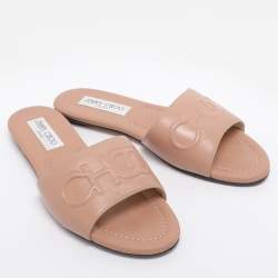 Pre Owned Jimmy Choo Nude Pink Leather Tiaret Flat Slides Size 37