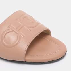 Pre Owned Jimmy Choo Nude Pink Leather Tiaret Flat Slides Size 37