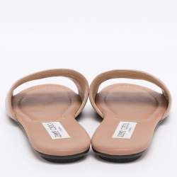 Pre Owned Jimmy Choo Nude Pink Leather Tiaret Flat Slides Size 37