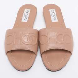 Pre Owned Jimmy Choo Nude Pink Leather Tiaret Flat Slides Size 37