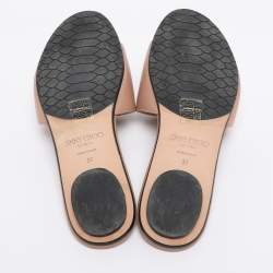 Pre Owned Jimmy Choo Nude Pink Leather Tiaret Flat Slides Size 37