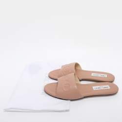 Pre Owned Jimmy Choo Nude Pink Leather Tiaret Flat Slides Size 37
