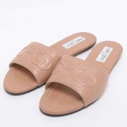 Pre Owned Jimmy Choo Nude Pink Leather Tiaret Flat Slides Size 37