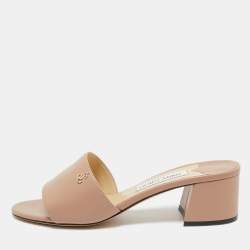 Pre Owned Jimmy Choo Beige Leather Minea 45  Slide Sandals Size 39