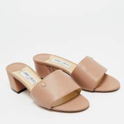 Pre Owned Jimmy Choo Beige Leather Minea 45  Slide Sandals Size 39