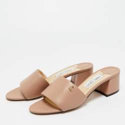 Pre Owned Jimmy Choo Beige Leather Minea 45  Slide Sandals Size 39