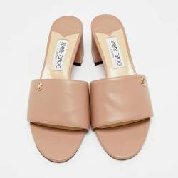 Pre Owned Jimmy Choo Beige Leather Minea 45  Slide Sandals Size 39