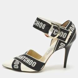 Pre Owned Jimmy Choo Black Canvas and Leather Pointed Toe Ankle Strap Pumps Size 40