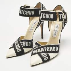 Pre Owned Jimmy Choo Black Canvas and Leather Pointed Toe Ankle Strap Pumps Size 40