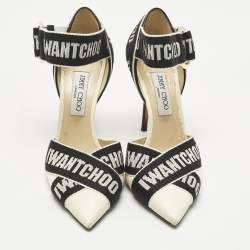 Pre Owned Jimmy Choo Black Canvas and Leather Pointed Toe Ankle Strap Pumps Size 40