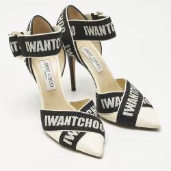 Pre Owned Jimmy Choo Black Canvas and Leather Pointed Toe Ankle Strap Pumps Size 40