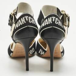 Pre Owned Jimmy Choo Black Canvas and Leather Pointed Toe Ankle Strap Pumps Size 40