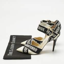 Pre Owned Jimmy Choo Black Canvas and Leather Pointed Toe Ankle Strap Pumps Size 40