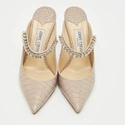 Pre Owned Jimmy Choo Grey Croc Embossed Leather Bing Mules Size 38.5