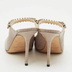 Pre Owned Jimmy Choo Grey Croc Embossed Leather Bing Mules Size 38.5