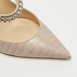 Pre Owned Jimmy Choo Grey Croc Embossed Leather Bing Mules Size 38.5