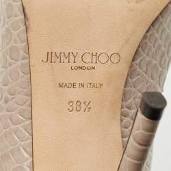 Pre Owned Jimmy Choo Grey Croc Embossed Leather Bing Mules Size 38.5