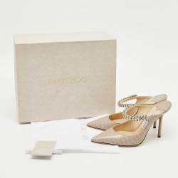 Pre Owned Jimmy Choo Grey Croc Embossed Leather Bing Mules Size 38.5