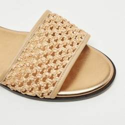 Pre Owned Jimmy Choo Beige Leather and Raffia Flat Slides Size 38