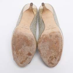 Pre Owned Jimmy Choo Metallic Silver/Gold Lamé Fabric And Glitter Dahlia Platform Pumps Size 40