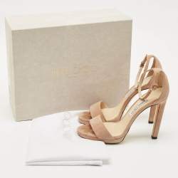 Pre Owned Jimmy Choo Beige Suede Misty Ankle Strap Sandals Size 38.5