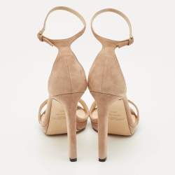 Pre Owned Jimmy Choo Beige Suede Misty Ankle Strap Sandals Size 38.5