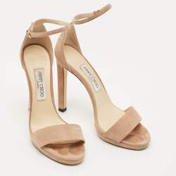 Pre Owned Jimmy Choo Beige Suede Misty Ankle Strap Sandals Size 38.5