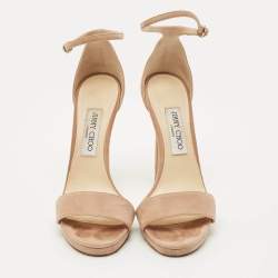 Pre Owned Jimmy Choo Beige Suede Misty Ankle Strap Sandals Size 38.5