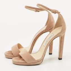 Pre Owned Jimmy Choo Beige Suede Misty Ankle Strap Sandals Size 38.5