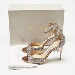 Pre Owned Jimmy Choo Metallic Coarse Glitter Annie Peep Toe Ankle Strap Sandals Size 39