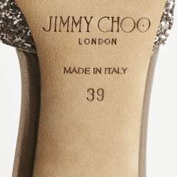 Pre Owned Jimmy Choo Metallic Coarse Glitter Annie Peep Toe Ankle Strap Sandals Size 39