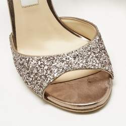 Pre Owned Jimmy Choo Metallic Coarse Glitter Annie Peep Toe Ankle Strap Sandals Size 39