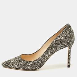 Pre Owned Jimmy Choo Gold/Black Star Course Glitter Romy Pumps Size 39