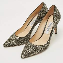 Pre Owned Jimmy Choo Gold/Black Star Course Glitter Romy Pumps Size 39