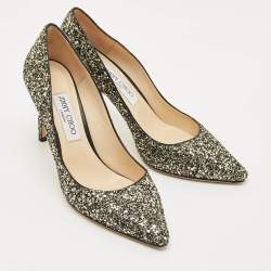 Pre Owned Jimmy Choo Gold/Black Star Course Glitter Romy Pumps Size 39