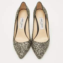 Pre Owned Jimmy Choo Gold/Black Star Course Glitter Romy Pumps Size 39