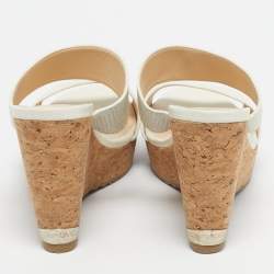 Pre Owned Jimmy Choo Cream Leather Prima Wedge Sandals Size 39.5
