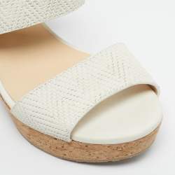 Pre Owned Jimmy Choo Cream Leather Prima Wedge Sandals Size 39.5