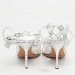 Pre Owned Jimmy Choo Silver Leather and PVC Strappy Tie Up Sandals Size 39