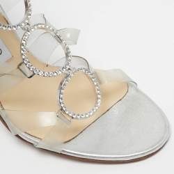 Pre Owned Jimmy Choo Silver Leather and PVC Strappy Tie Up Sandals Size 39